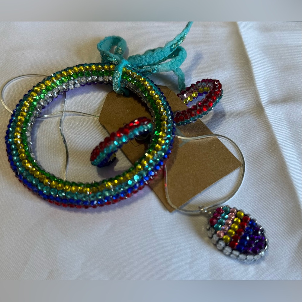 Custom Rainbow Rhinestone Resin bangle set